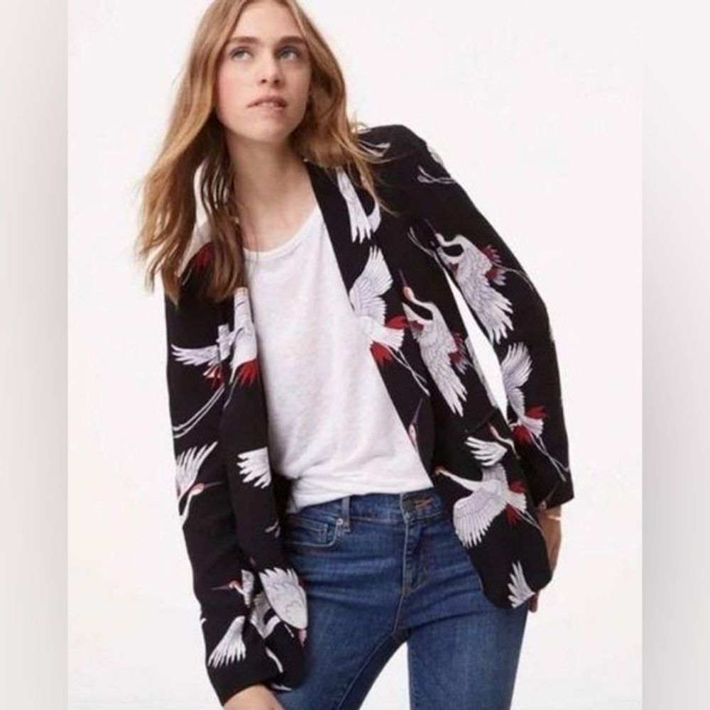 LOFT Black and White Crane Print Blazer